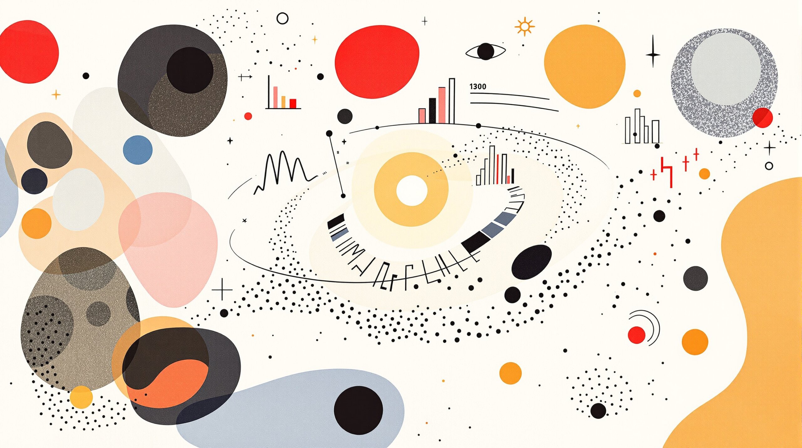 Abstract human figure with a stylized ring emitting floating biometric symbols like heart-rate curves and sleep bars.