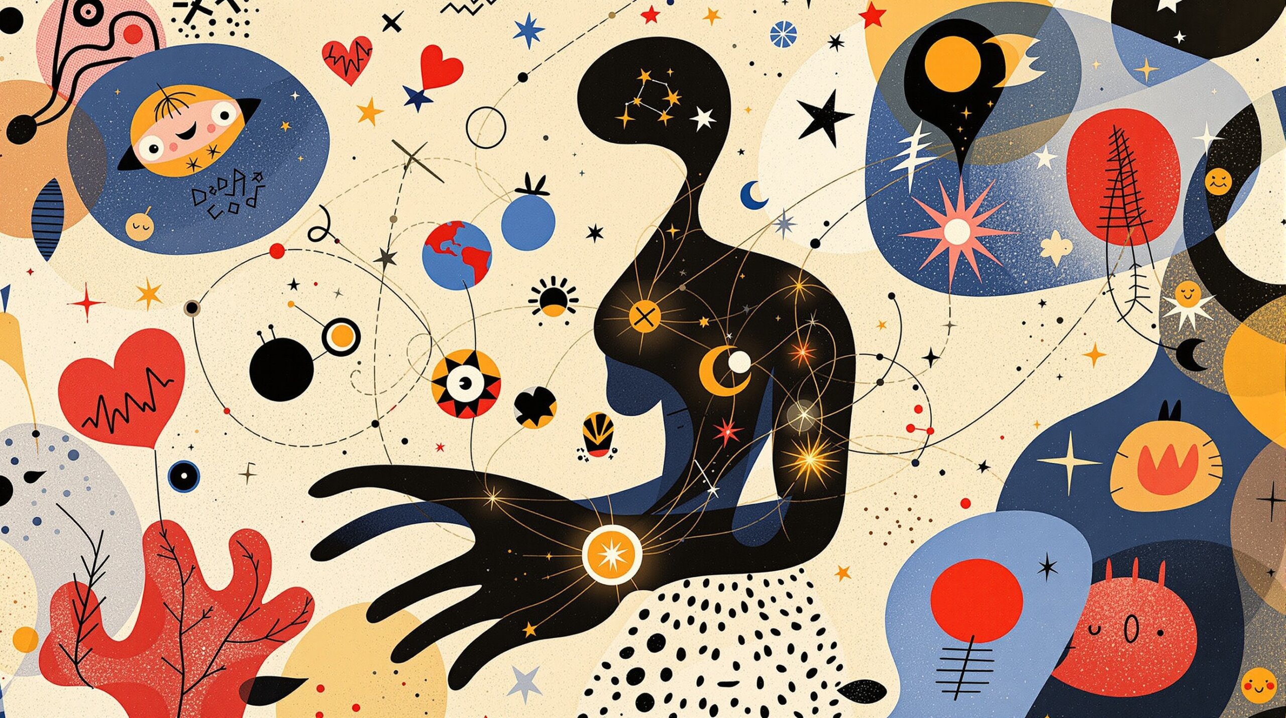 Abstract human silhouette with a glowing smart ring and floating biometric data symbols connected by light lines.