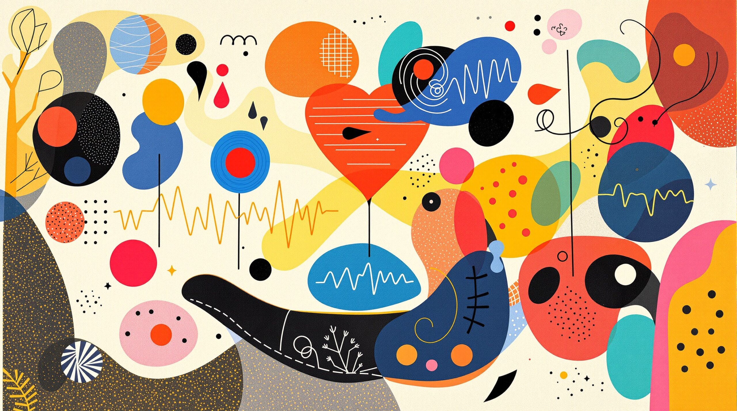 Abstract collage of a wrist with glowing data lines and an hourglass formed by flowing waves symbolizing heart rate variability and longevity.